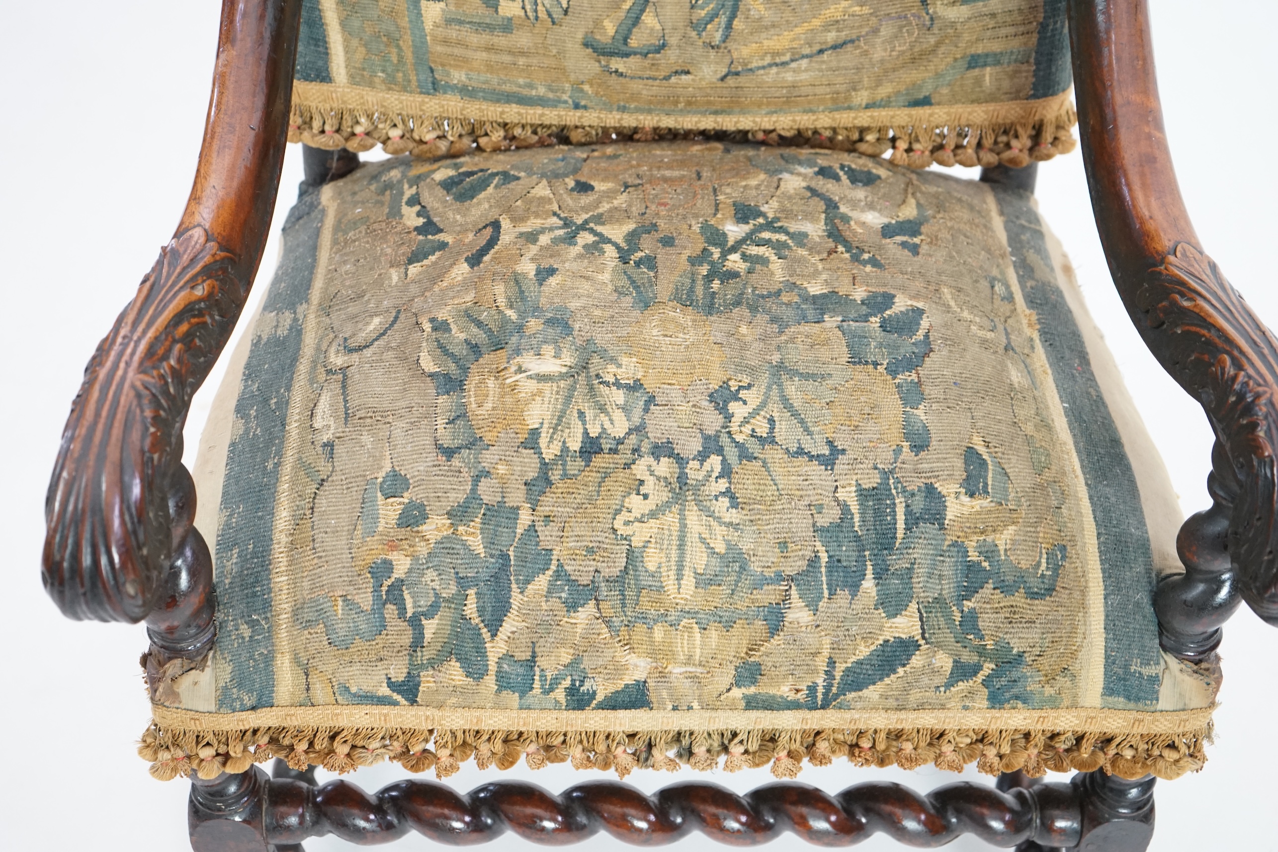 A 17th century French walnut fauteuil